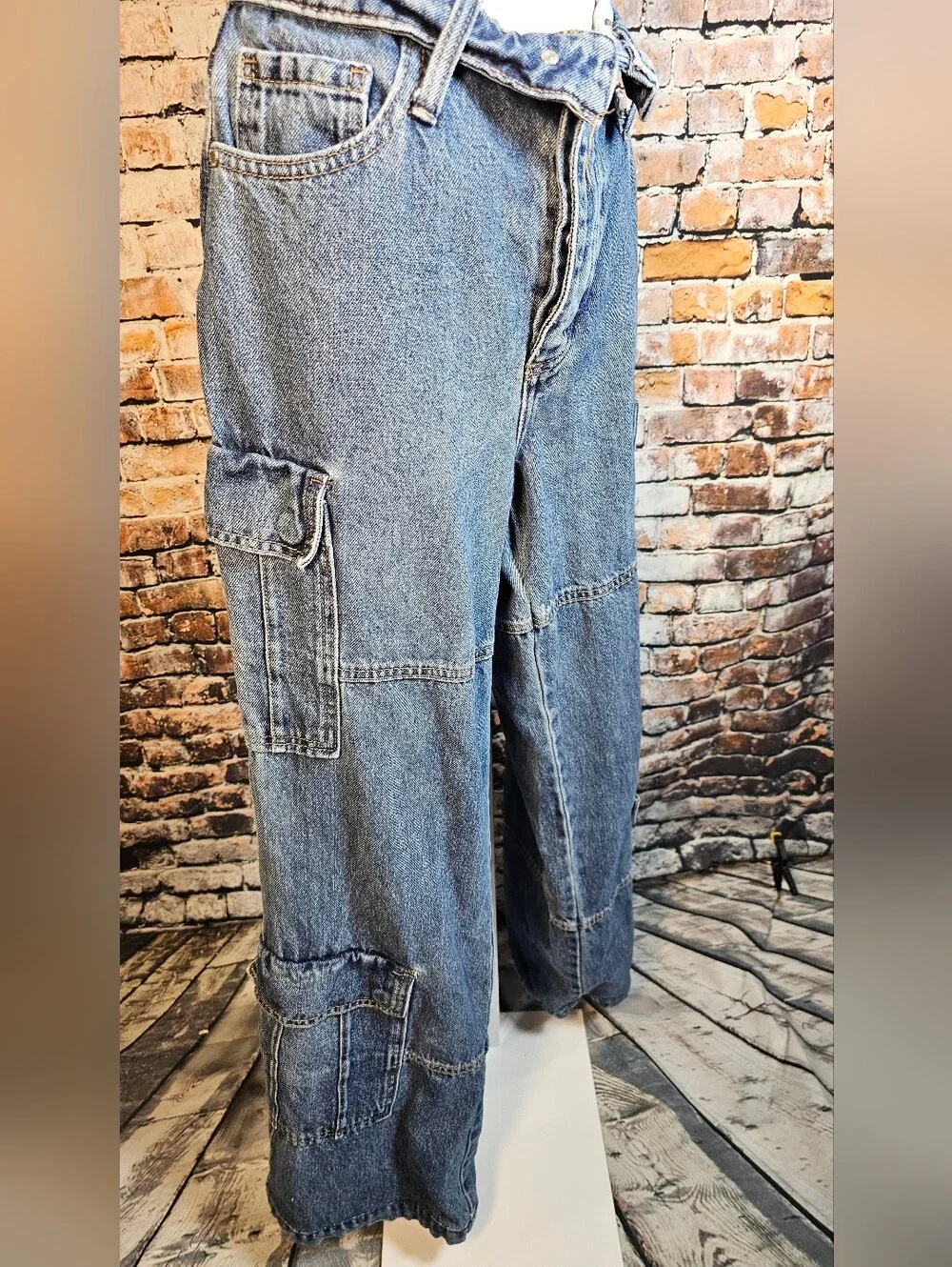 PTCL Wide Leg Cargo Jeans Size 28 Baggy Utility Denim Y2K Streetwear